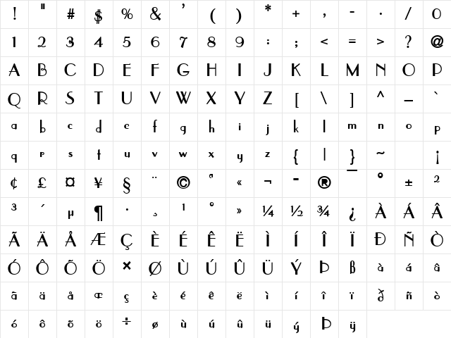 Paris Bold Character Map