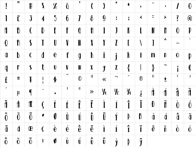 Parisian Nights Condensed Regular Character Map Parisian Nights Condensed Regular Character Map