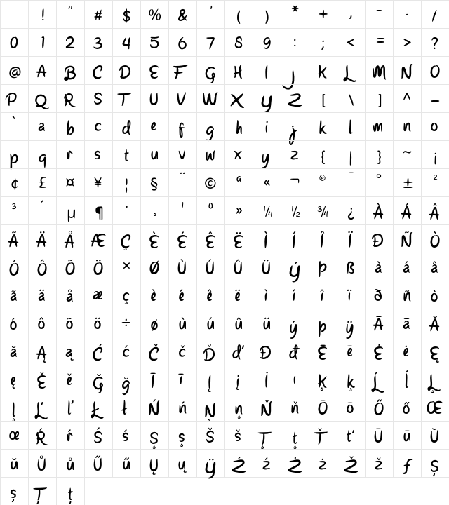 Parisien Night Regular Character Map Parisien Night Regular Character Map