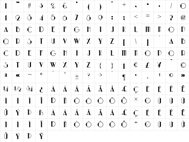 Park Lane NF Regular Character Map