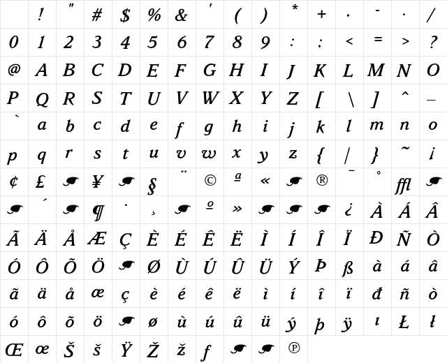Parkinson MediumItalic Character Map Parkinson MediumItalic Character Map