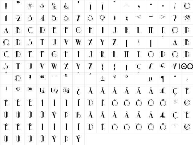 Park Lane NF Regular Character Map