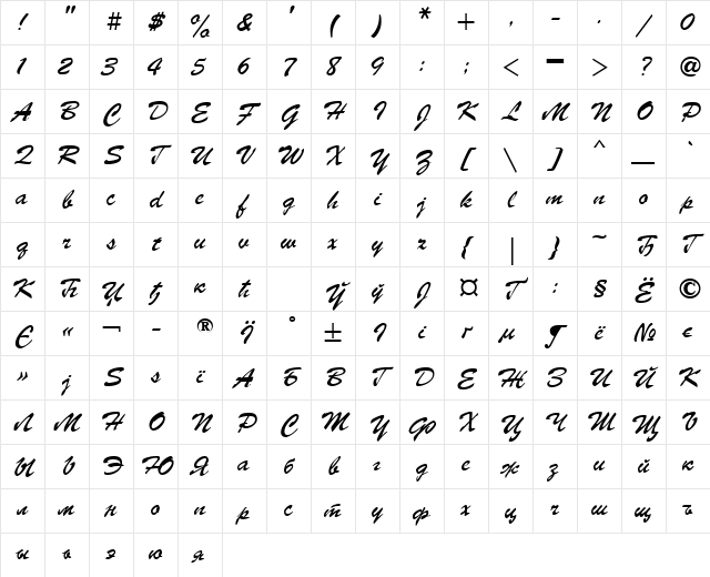 ParsekCTT Regular Character Map