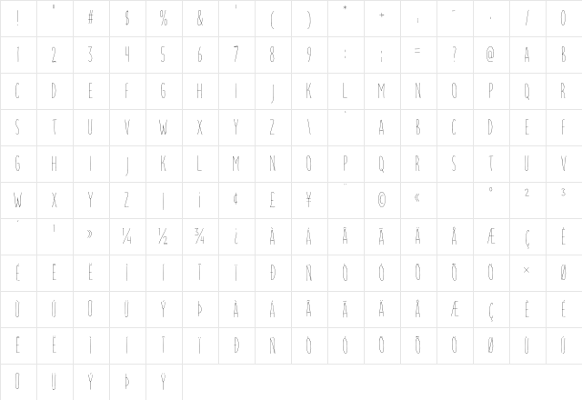 Parsley Path Thin Regular Character Map