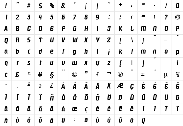 Pasadena-Serial BoldItalic Character Map