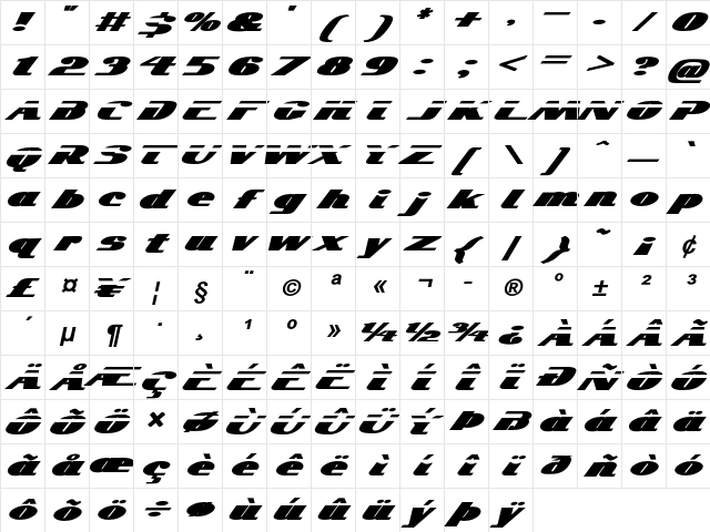 Pasitano Bold Italic Character Map