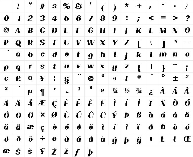 PassionSansPDap ExtraBoldItalic Character Map PassionSansPDap ExtraBoldItalic Character Map