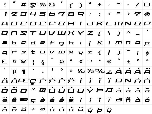 Pavonis Bold Character Map