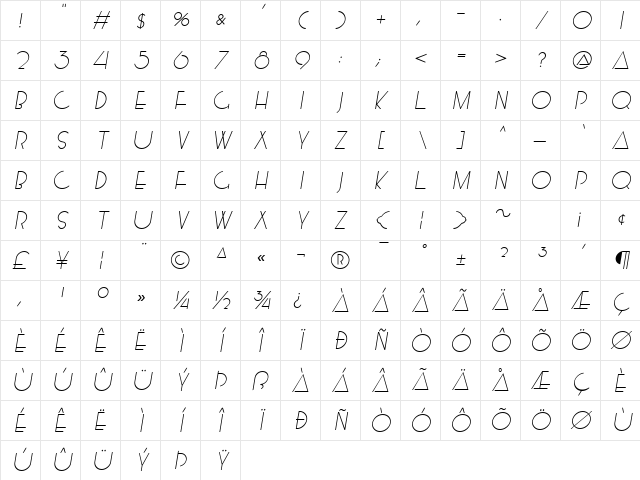 MossmanLight Oblique Character Map