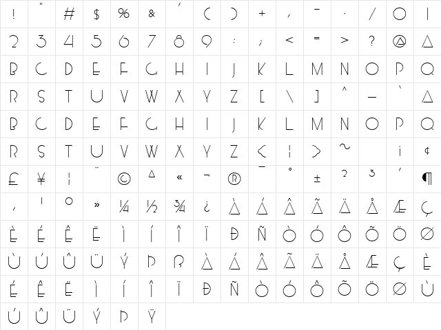 MossmanLight Regular Character Map
