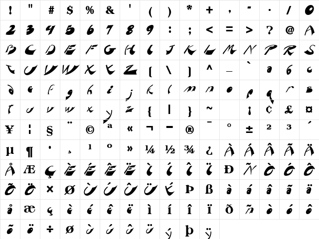Pegasus Bold Character Map