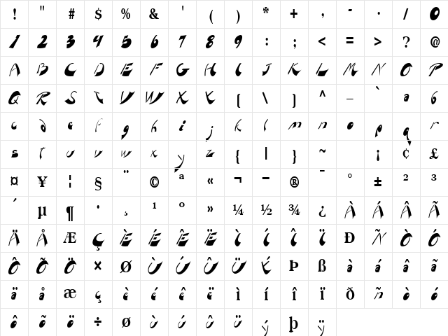Pegasus Regular Character Map