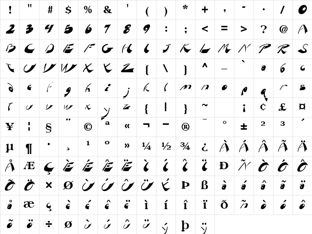 Pegasus Regular Character Map