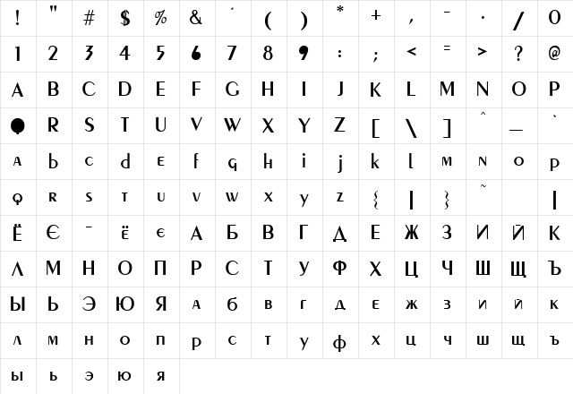Peignot Normal Character Map