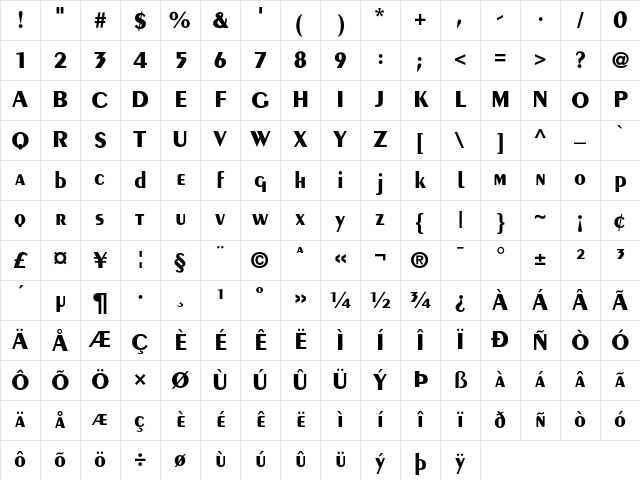 Peignot Bold Character Map