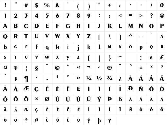 Peignot LT Std Bold Character Map Peignot LT Std Bold Character Map