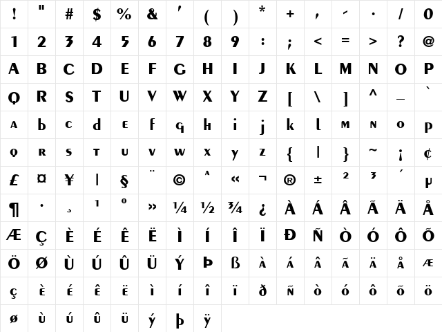 Penguin Bold Character Map