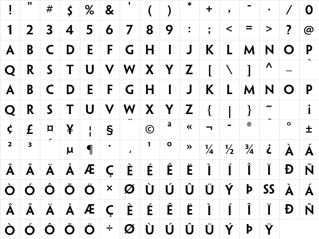 Penumbra Flare Std Semibold Character Map