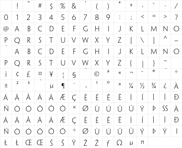 Penumbra Sans Std Light Character Map Penumbra Sans Std Light Character Map