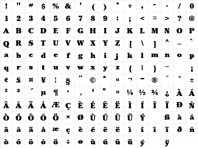 PenzanceBlack Normal Character Map PenzanceBlack Normal Character Map