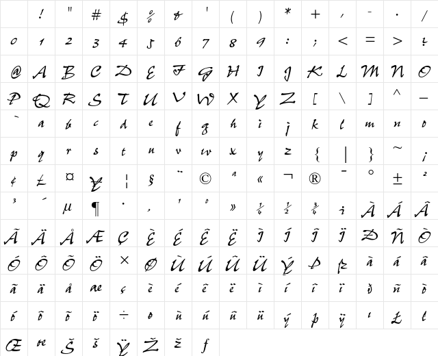Pepita MT Regular Character Map Pepita MT Regular Character Map