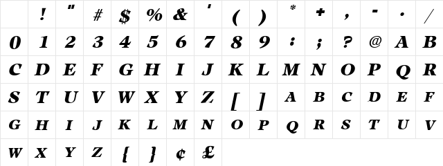 PeplumExpert Oblique Character Map