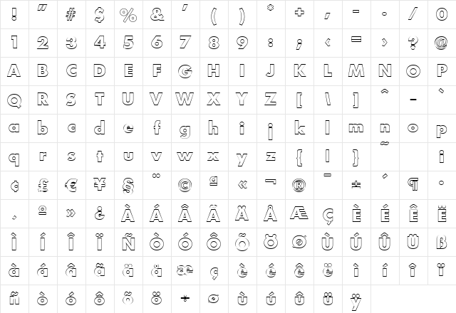 PeterBeckerOutline-ExtraBold Regular Character Map