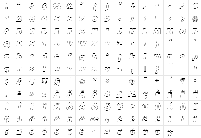 PeterBeckerOutline-Heavy Italic Character Map