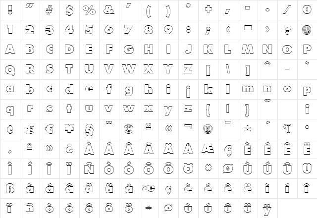 PeterBeckerOutline-Heavy Regular Character Map