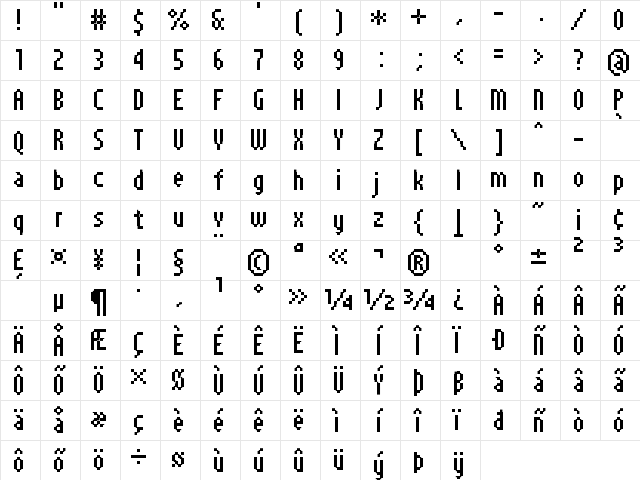 PF Tempesta Seven Compressed Regular Character Map