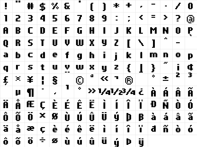 PF Tempesta Seven Condensed Bold Character Map