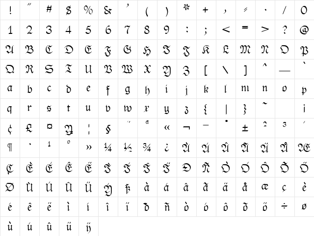PhederFrack Regular Character Map