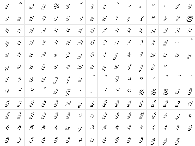 Philadelphia 3D Italic Semi-Italic Character Map Philadelphia 3D Italic Semi-Italic Character Map