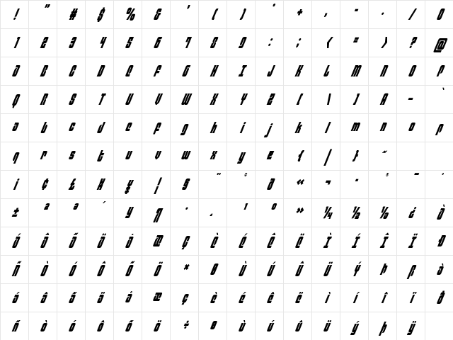 Philadelphia Condensed Italic Condensed Semi-Italic Character Map