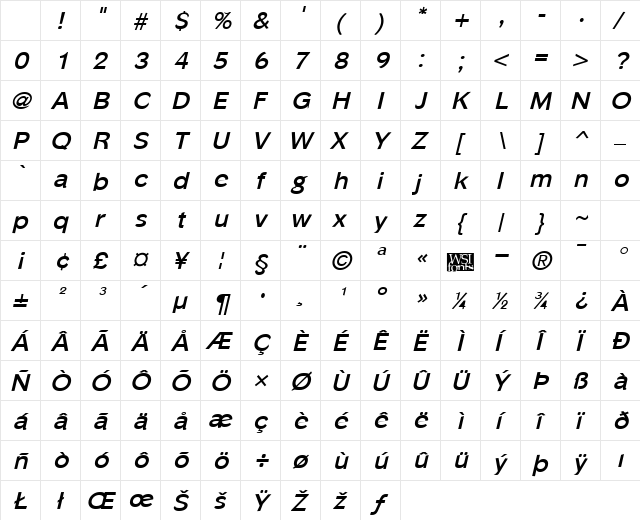 Phinster Bold Italic Character Map Phinster Bold Italic Character Map