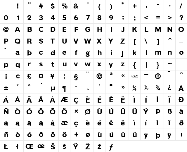 Phinster Extrabold Character Map Phinster Extrabold Character Map