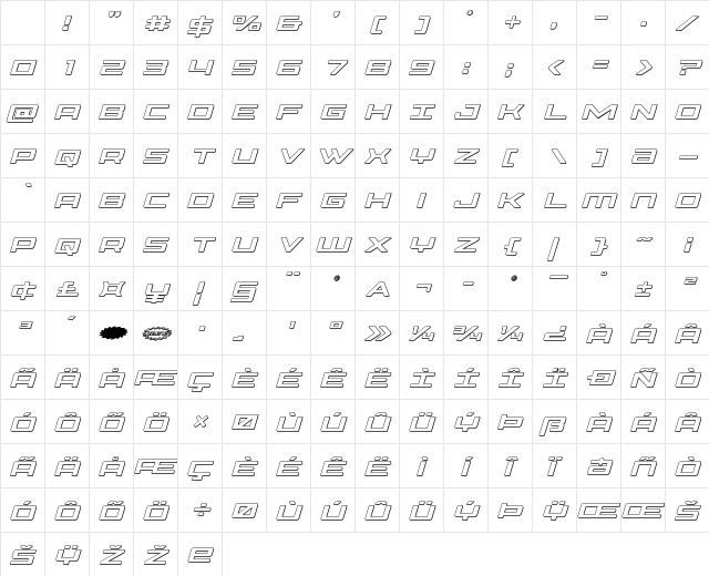 Phoenicia 3D Italic Italic Character Map