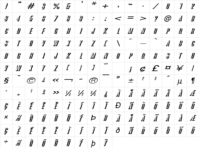 Phoenix-Extended Italic Character Map