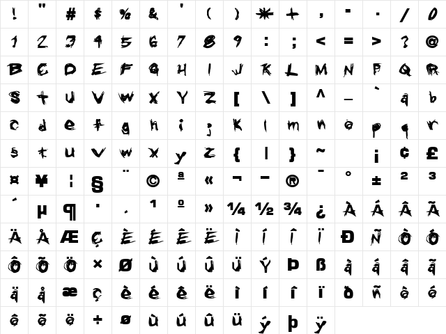 PicketsChargeFont59 Bold Character Map