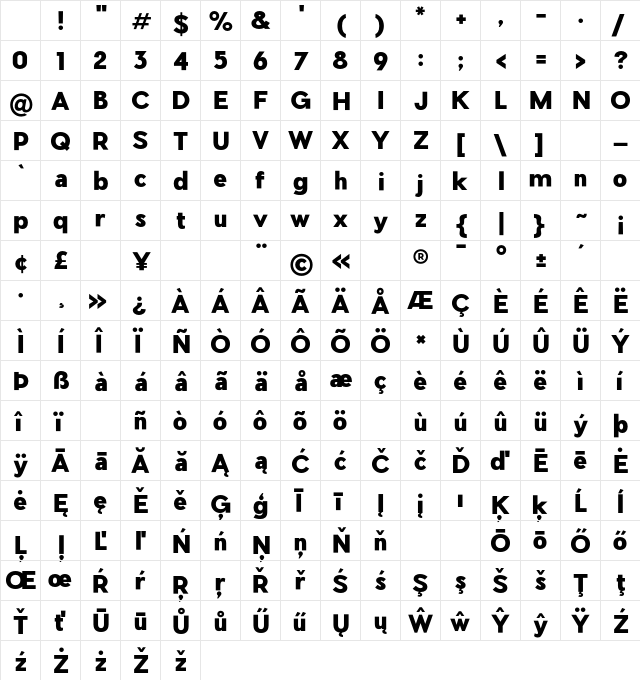 Pier Sans Black Regular Character Map Pier Sans Black Regular Character Map