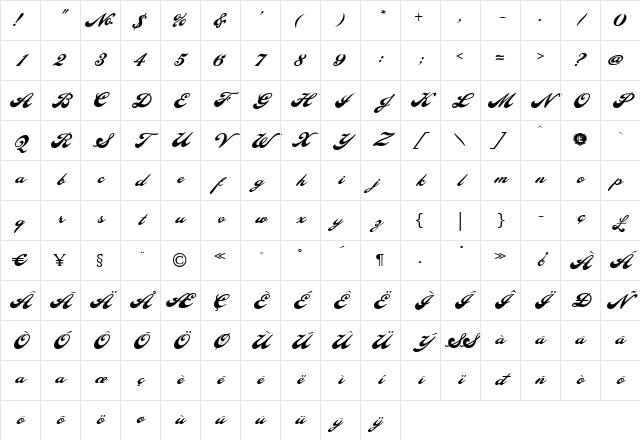 Pilsner Regular LHF Regular Character Map