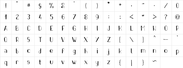 Pinon Regular Character Map