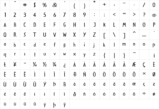 Pintop Expanded Bold Character Map