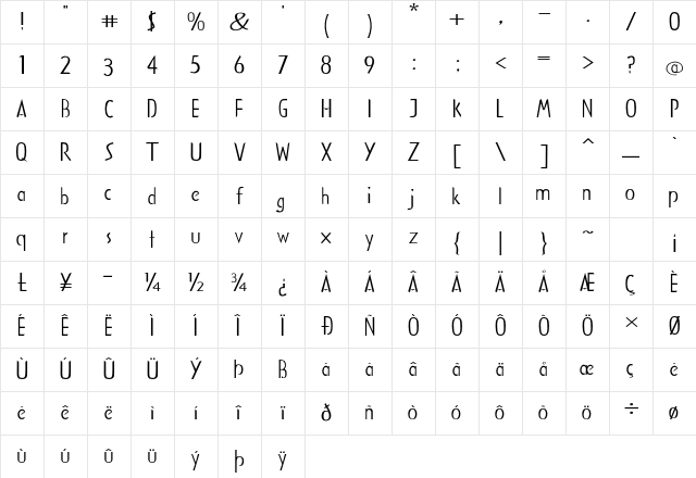 Pintop Expanded Regular Character Map