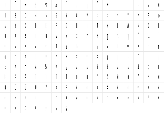 Pintop Extra-condensed Bold Character Map