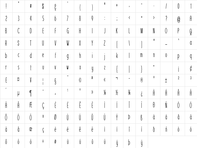 Pip Extra-condensed Regular Character Map Pip Extra-condensed Regular Character Map