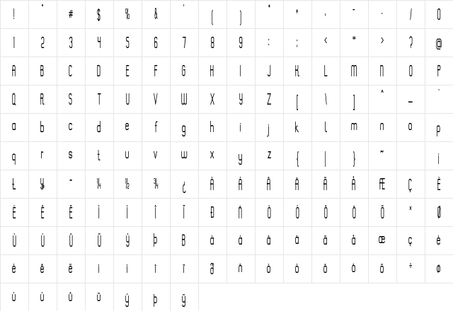 Pipsqueak Extra-condensed Bold Character Map