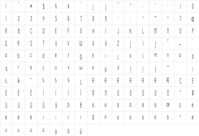 Pipsqueak Extra-condensed Regular Character Map