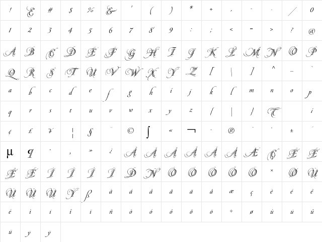 Pirouette LT Std Regular Character Map Pirouette LT Std Regular Character Map