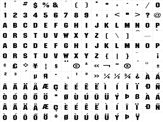 PittsburghExtended Regular Character Map